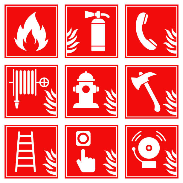 Safety Fire Sign Vector Set. Stock Illustration